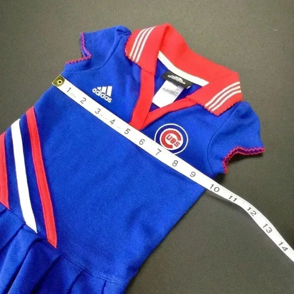 Vintage Adidas Girls Blue Red Chicago Cubs Collared Pleated‎ Polo Dress Size 18M